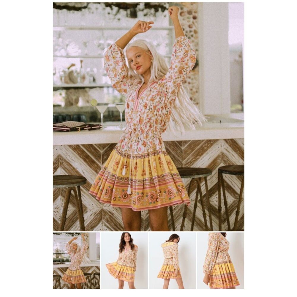 SPELL & THE GYPSY Portobello Long Sleeve Playdress Festival Dress Pink Yellow XS - Picture 8 of 8